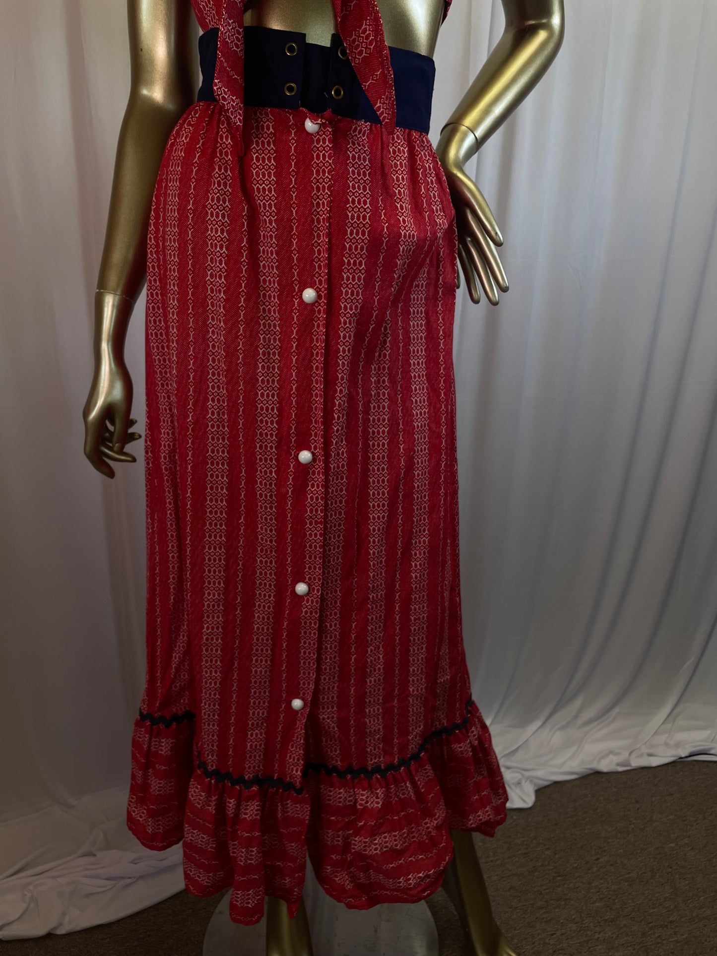 Vintage 70’s 2-Piece Crop Top + Maxi Skirt Set, Size XS / S