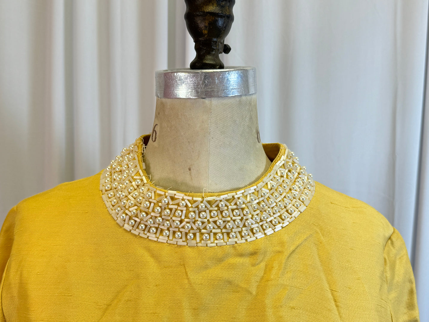 Vintage 60s Yellow Mini Dress with Pearl Embellishments, size s