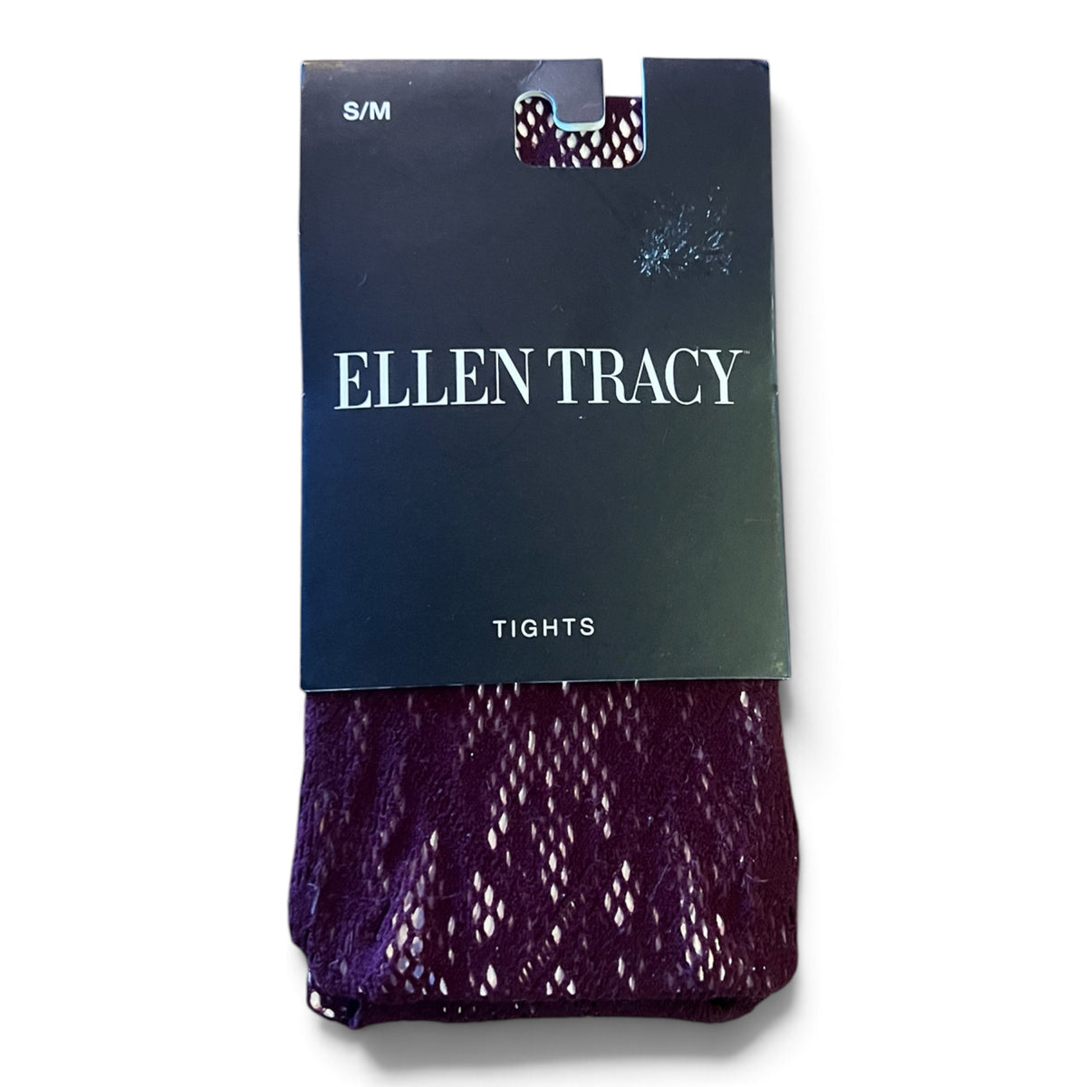 NWT Ellen Tracy Maroon Burgundy Fishnet Lace Tights Stockings, Size S/M