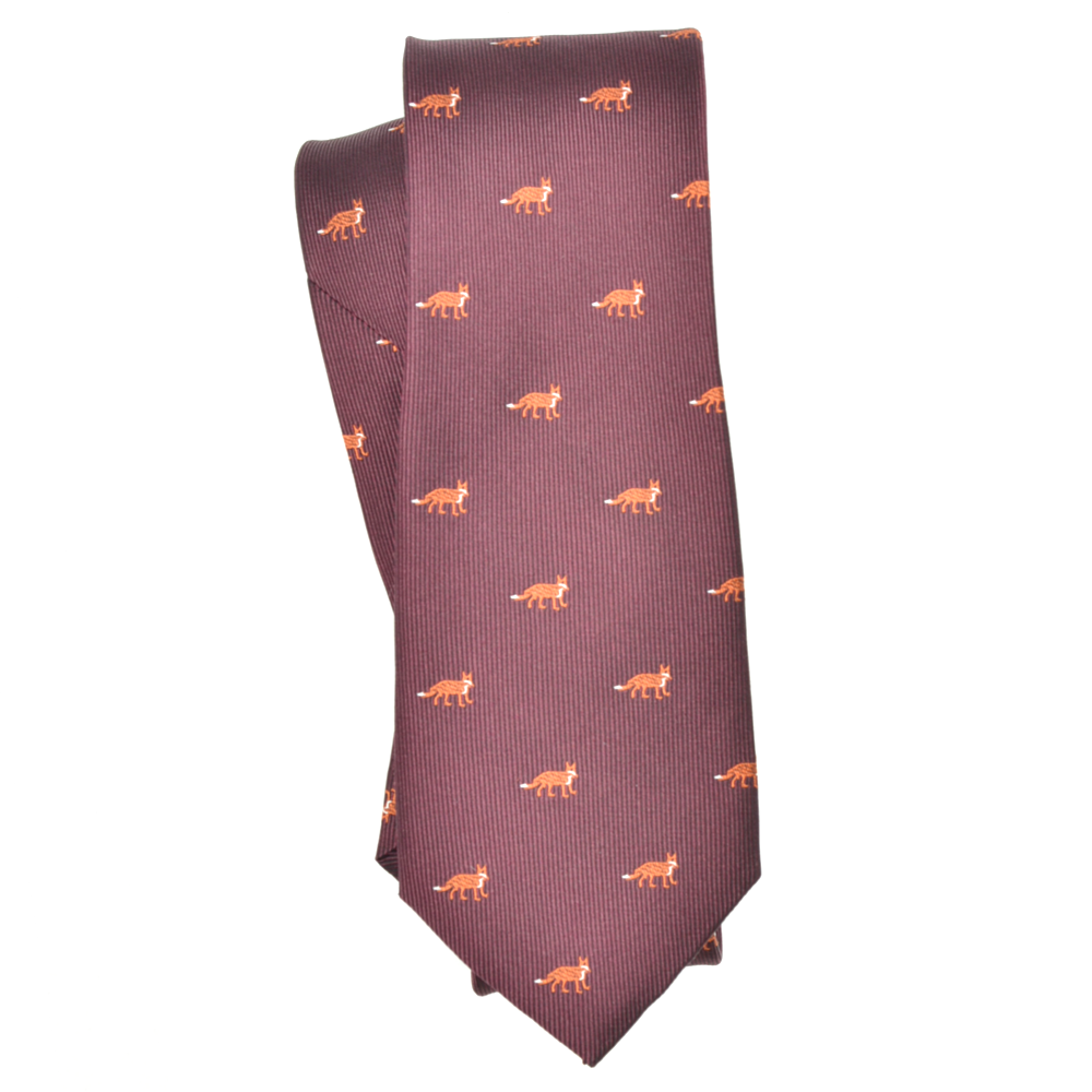 Burgundy Fox Print Men’s Tie | Menswear Necktie