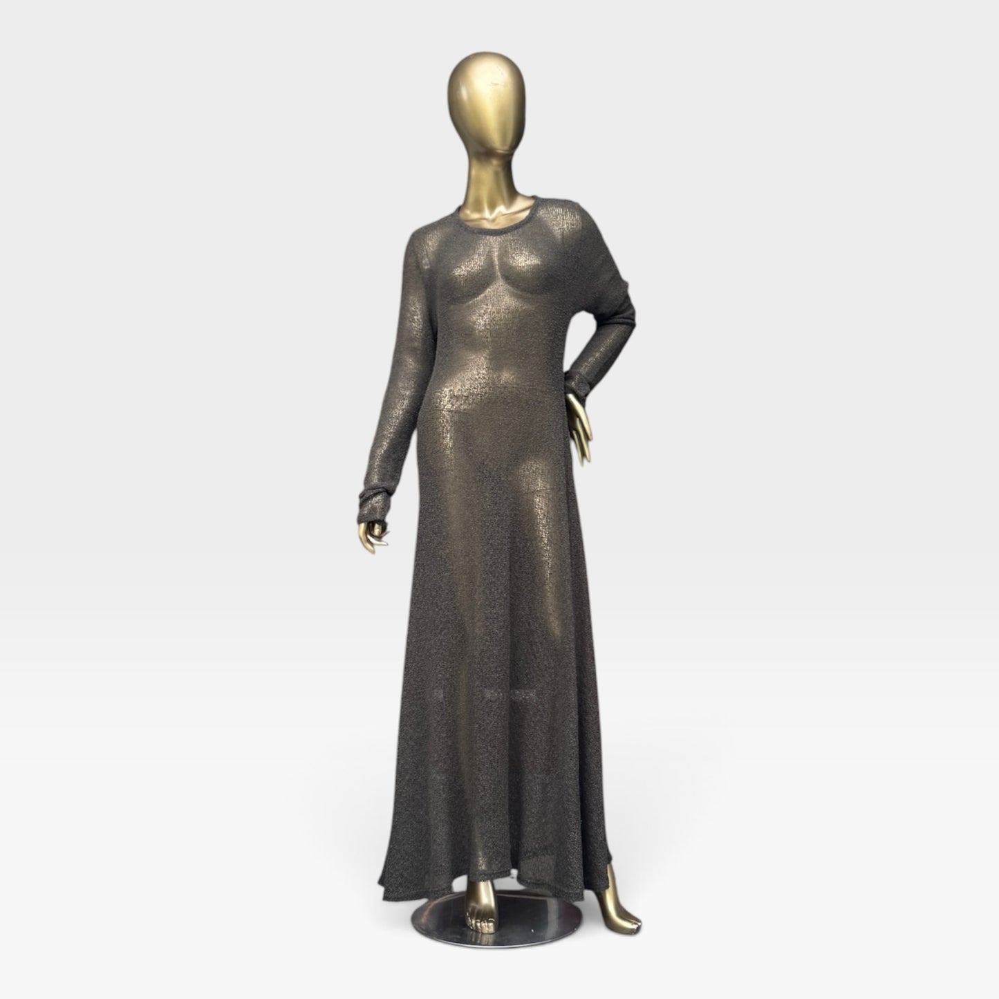 Vintage 90s / 2000s Stradivari Sheer Olive Green Knit Maxi Dress, Size S