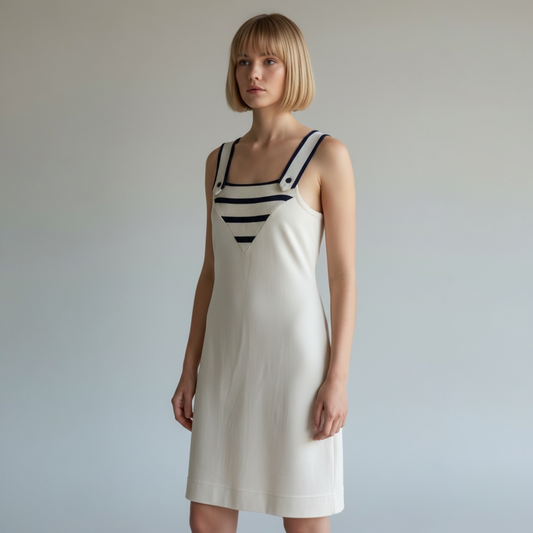 Vintage White and Navy Striped 60’s Tennis Dress, Size Small