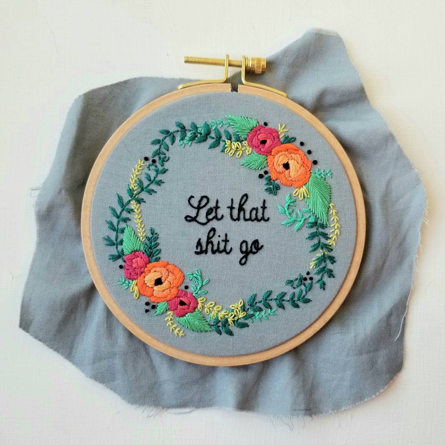 “Let that Sh%# Go” Rose Wreath Beginner Embroidery Kit
