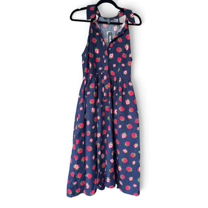 NWT ModCloth Strawberry Print Button-Front Midi Dress – Navy Blue – Size M