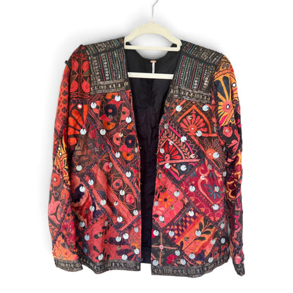 Free People *Rare* “Folk Rock” Embroidered Patchwork Mirror Jacket, Size L