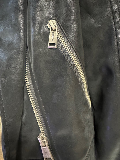 NWT Guess Black Faux Leather with Fur Trim Jacket, size small