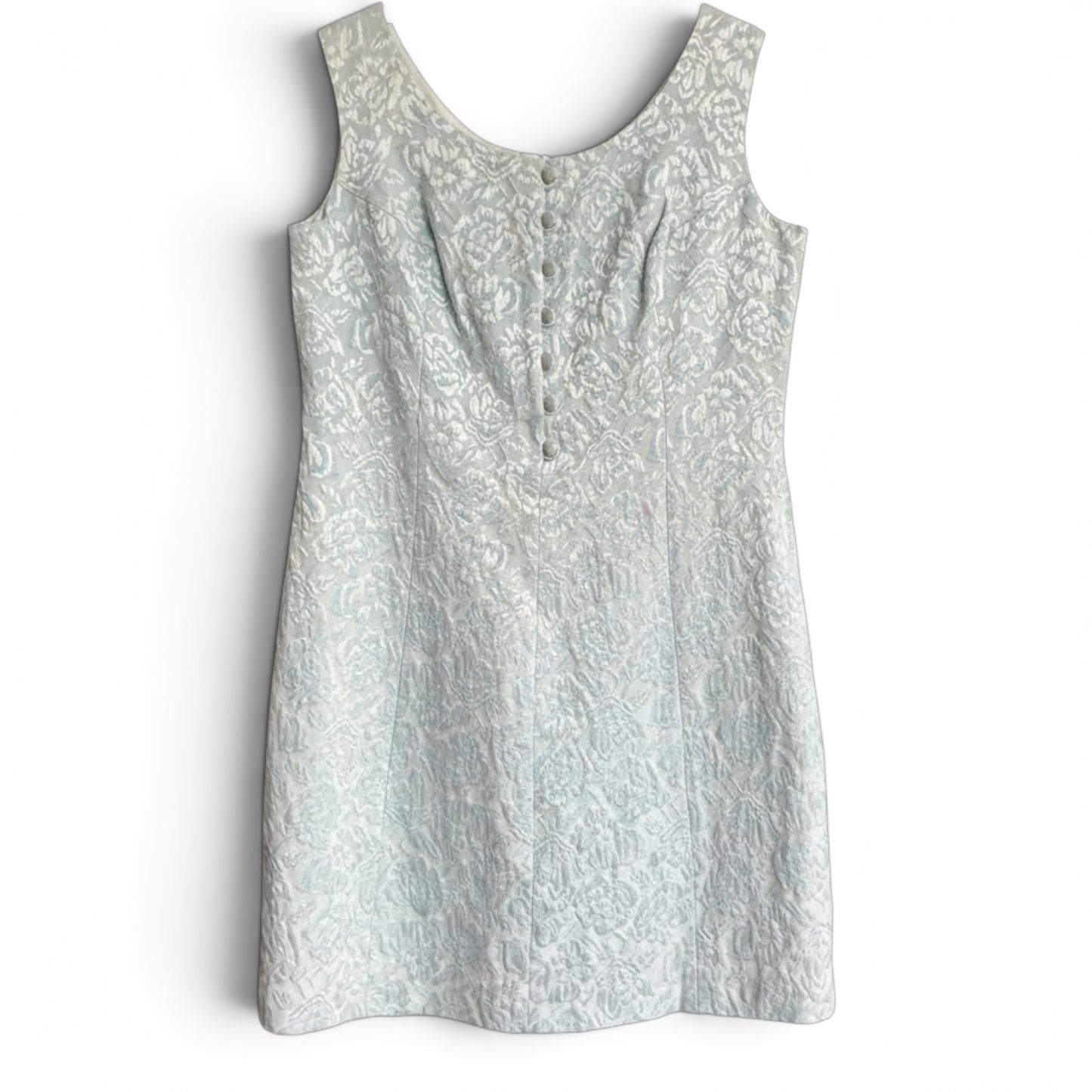 Vintage 1960s Pale Blue Floral Brocade Mini Shift Dress, Size S