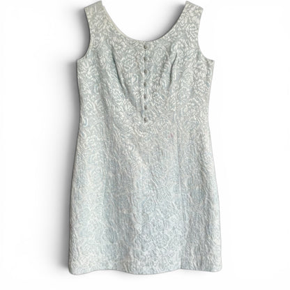 Vintage 1960s Pale Blue Floral Brocade Mini Shift Dress, Size S