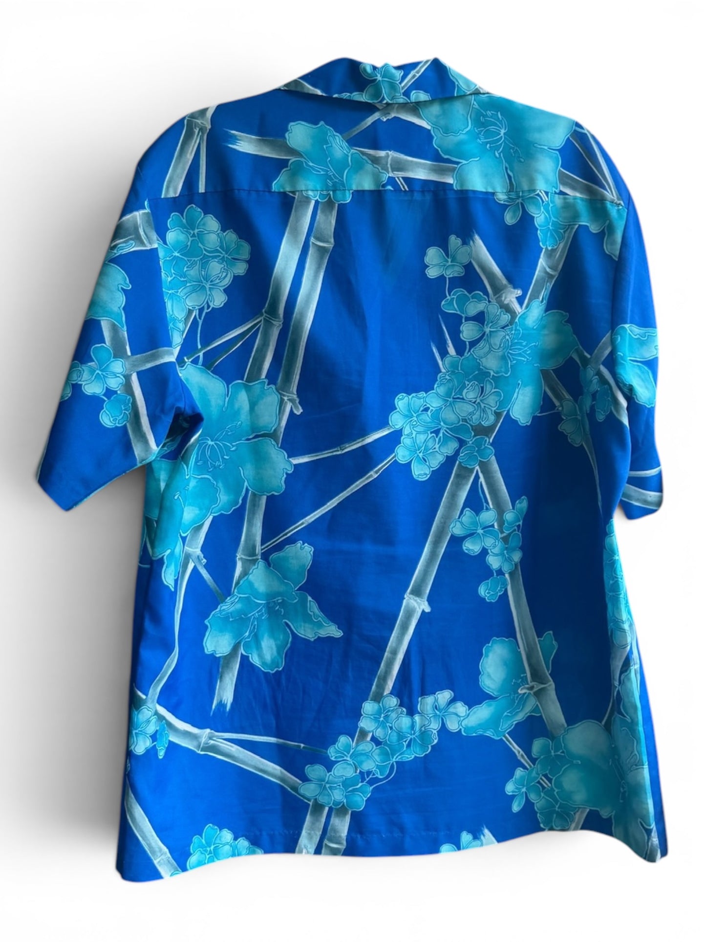 True Vintage 70s Hawaiian Aloha Blue Button Up Shirt, Size XL