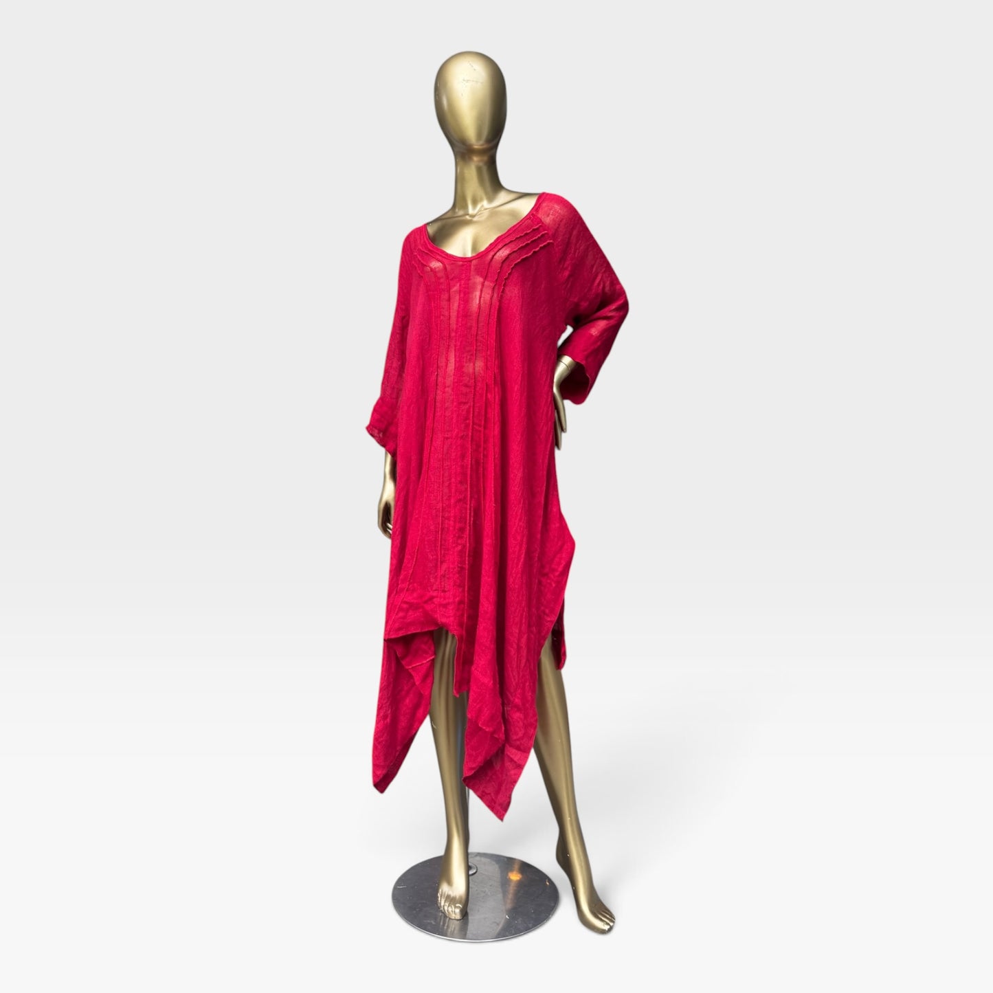 LILI 100% Linen Avant Garde Asymmetrical Kaftan Dress – Red - Size XL