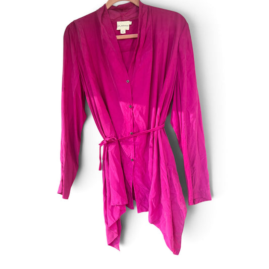 NWT Pure DKNY Magenta 100% Silk Blouse, Size L