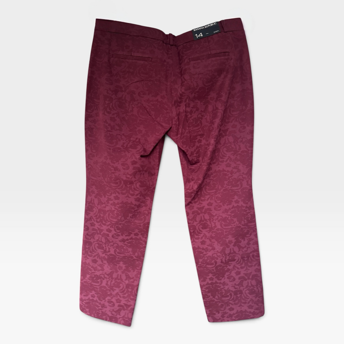 NWT Banana Republic Sloan Pants, Burgundy Tonal Damask, Size 14