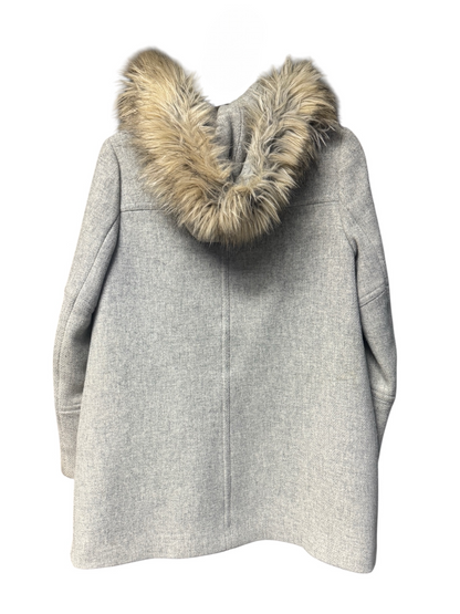 J. Crew Stadium Cloth Coat, Nello Gori, Faux Fur Hood, size 2