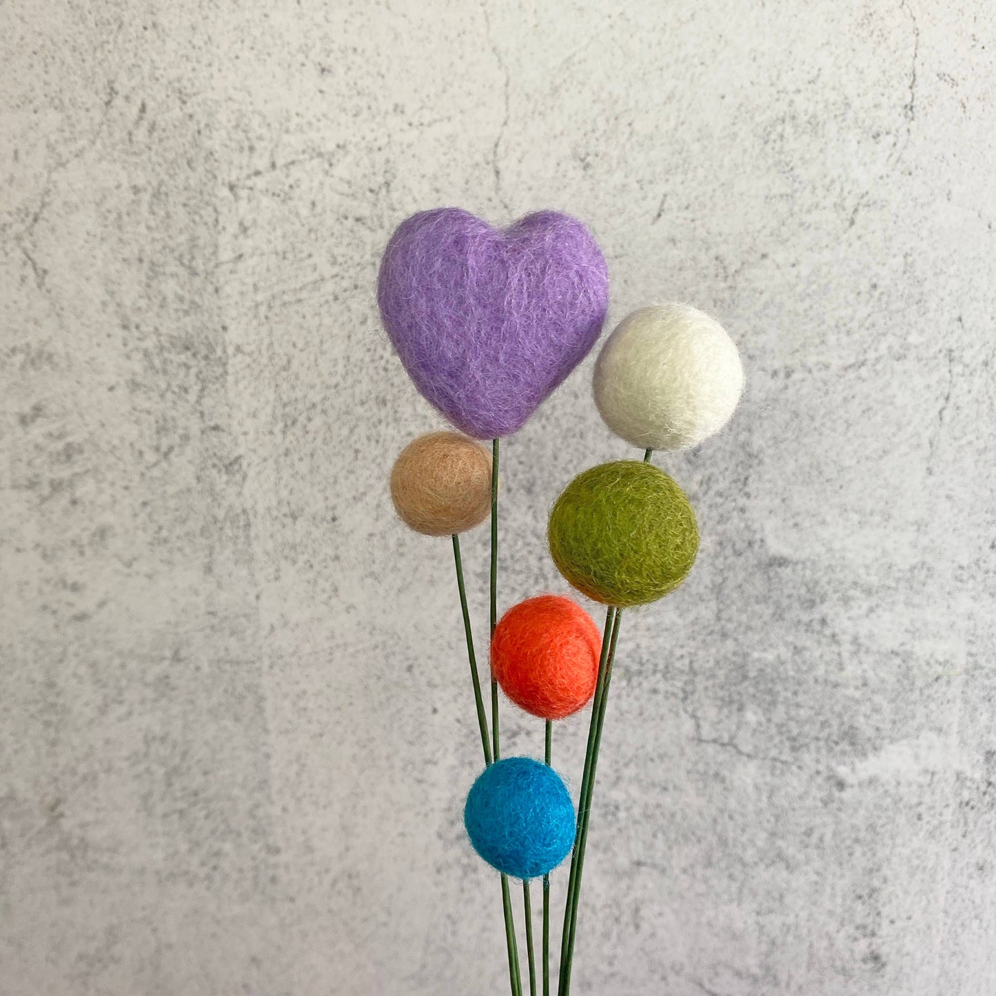 Set of 6 Felt Heart Ball Bouquet Spring Floral