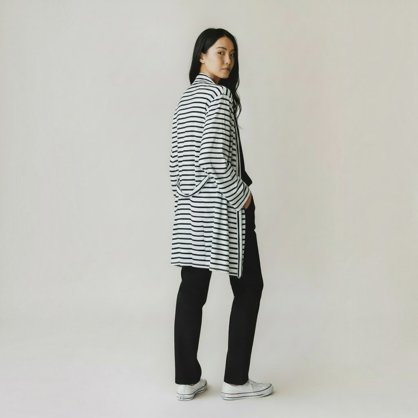 Lands End Black and White Striped EUC, Size L/XL
