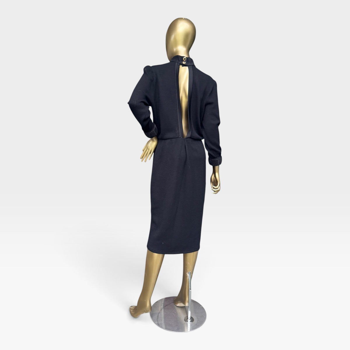 Vintage St. John by Marie Gray, Cutout Back Dress, Black Santana Knit, Size M