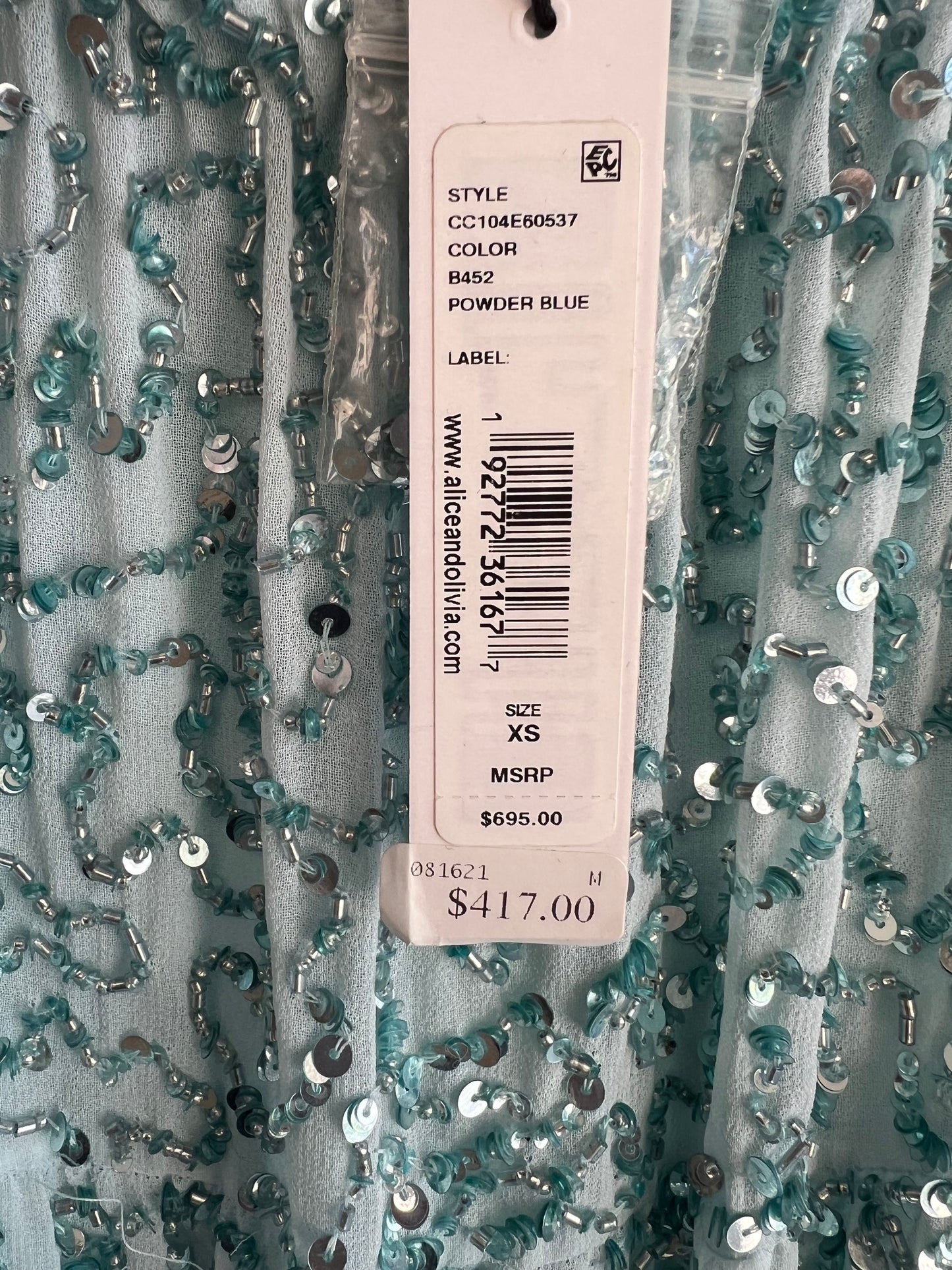 NWT Alice + Olivia Blue Sequin Mini Dress, size xs