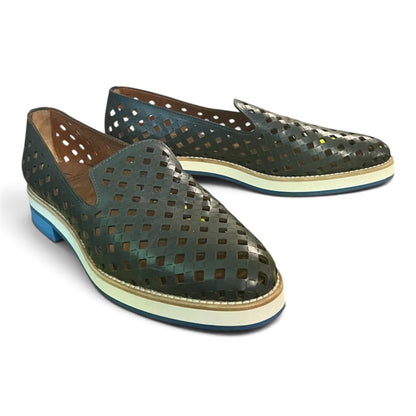 Aquatalia Women’s Loafers With Contrast Soles / Blue Lug Heels, Size 8.5