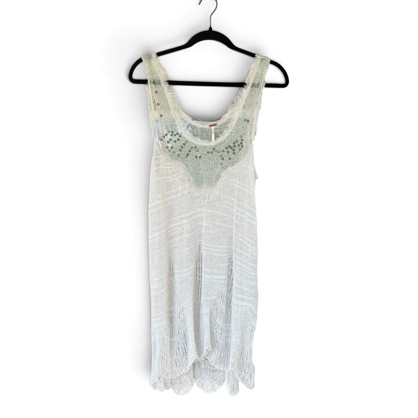 NWOT Free People Boho Open Knit Lace Fairy Tunic Dress White, Size Large