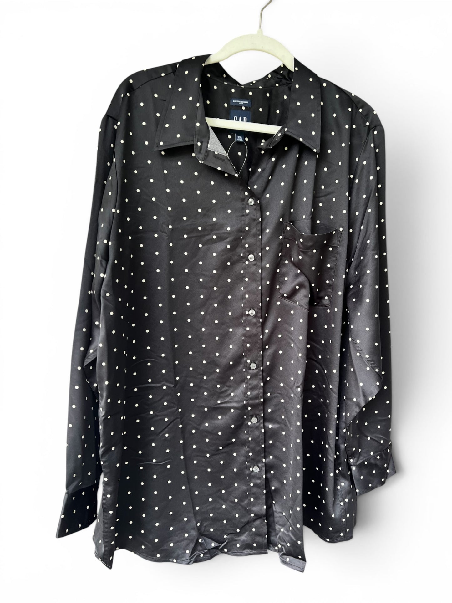 NWT Gap Black & White Polka Dot Boyfriend Shirt, Size XXL