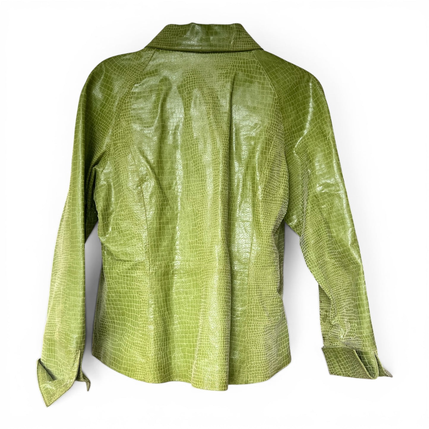Vintage Y2K A.M.I. Lime Green Croc-Embossed Leather Jacket, Size L