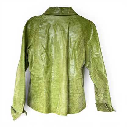 Vintage Y2K A.M.I. Lime Green Croc-Embossed Leather Jacket, Size L