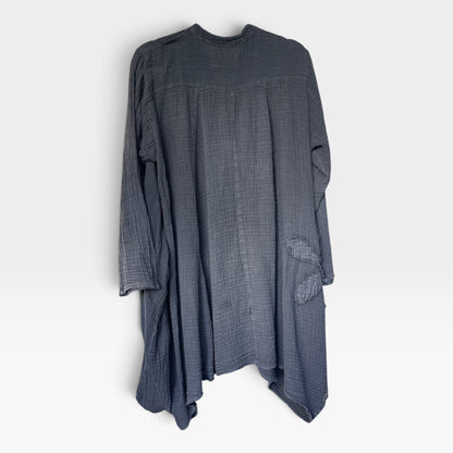 100% Cotton Flowy Gauzy Boho Tunic Dress, Asymmetric Hem, Size L/XL