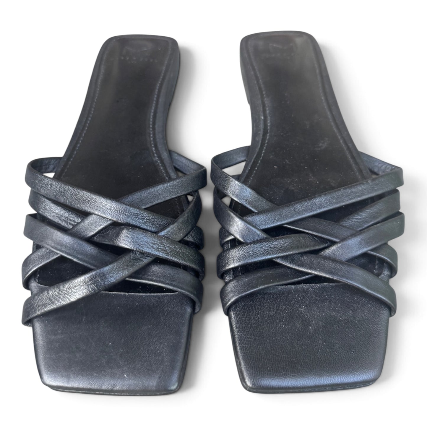 Marc Fisher EUC Black Strappy Flat Slide Sandals, Size 8