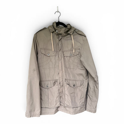 H&M Divided Men’s M-65 Military Field Jacket Hooded Utility Coat Beige Small