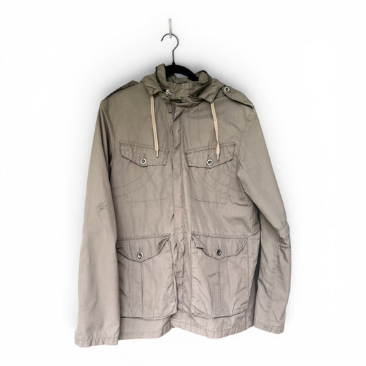 H&M Divided Men’s M-65 Military Field Jacket Hooded Utility Coat Beige Small