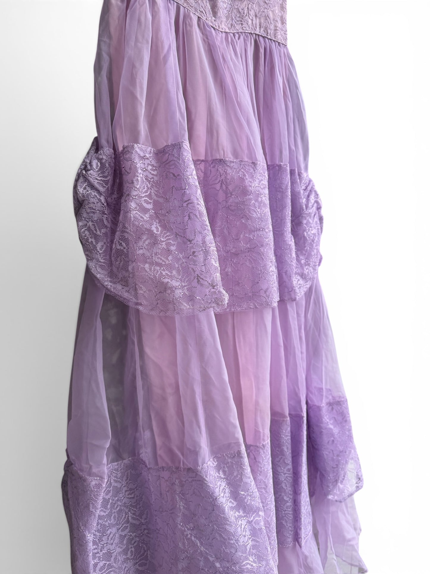 Vintage Lilac Romantic Formal Dress With Tiered Tulle & Lace, Size XS/S