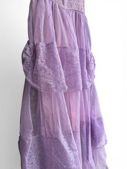 Vintage Lilac Romantic Formal Dress With Tiered Tulle & Lace, Size XS/S