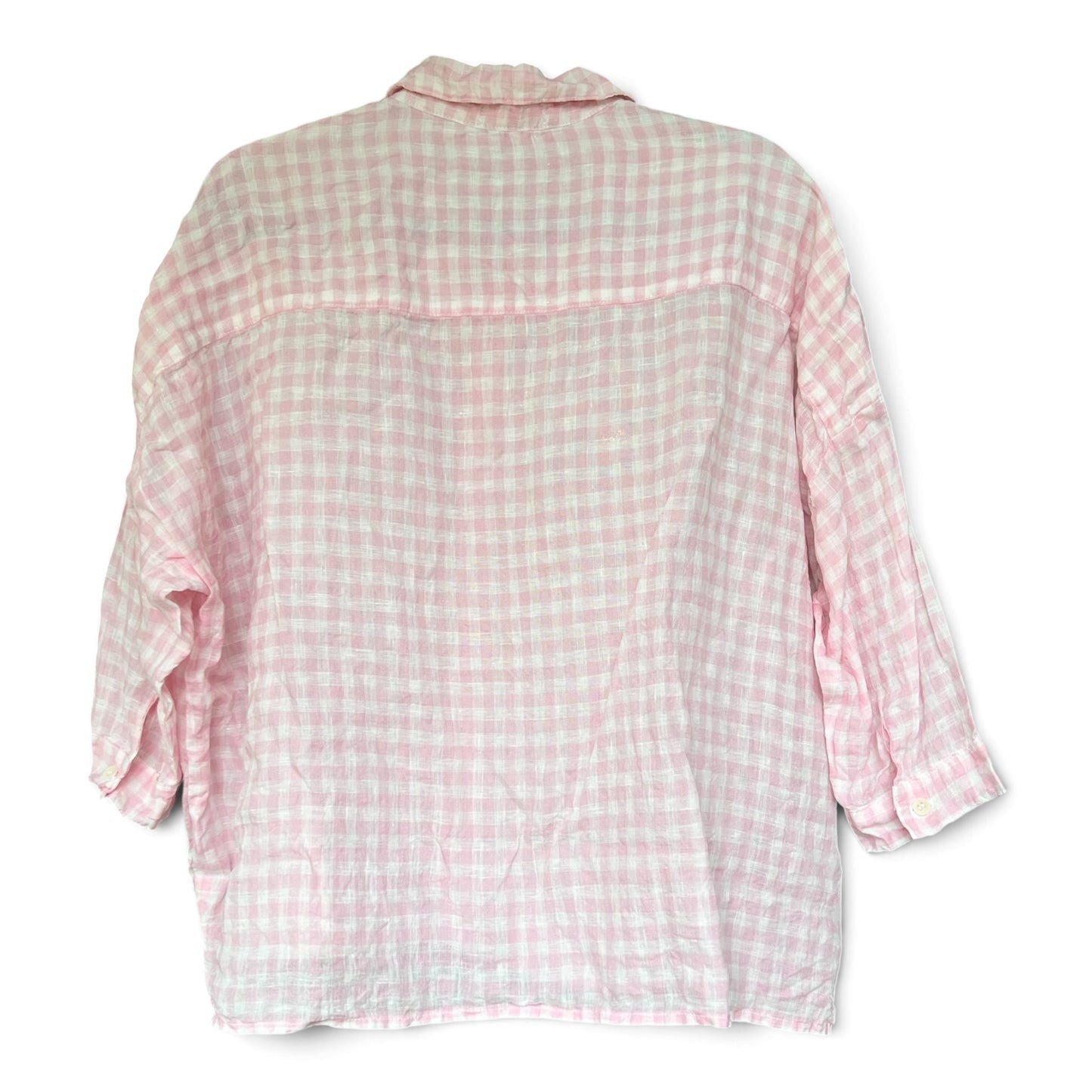 CP Shades Pink Gingham 100% Linen Women’s Button Up Shirt, Size L