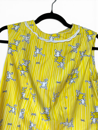 Vintage 70s Frog Tog Dress With Adorable Frog Cottagecore Pattern, Size S