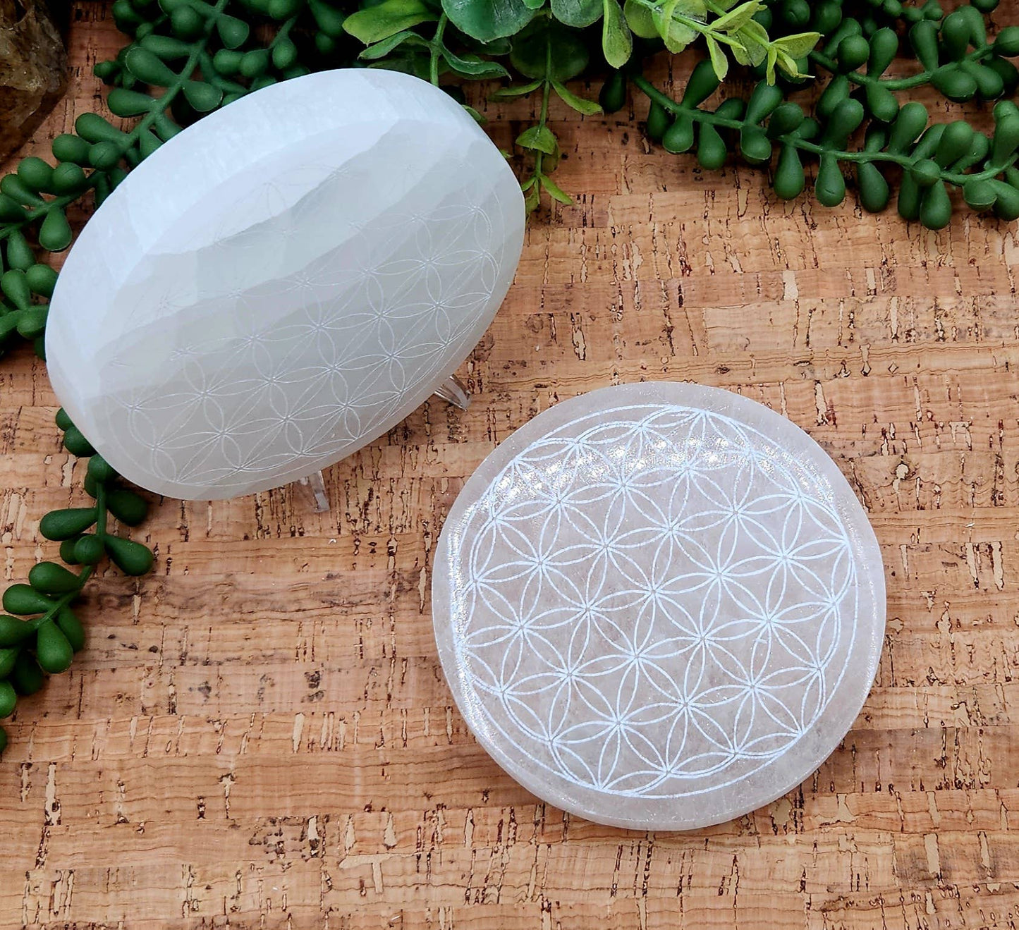 Selenite Crystal Charging Plate/Coaster Round - Flower of Life