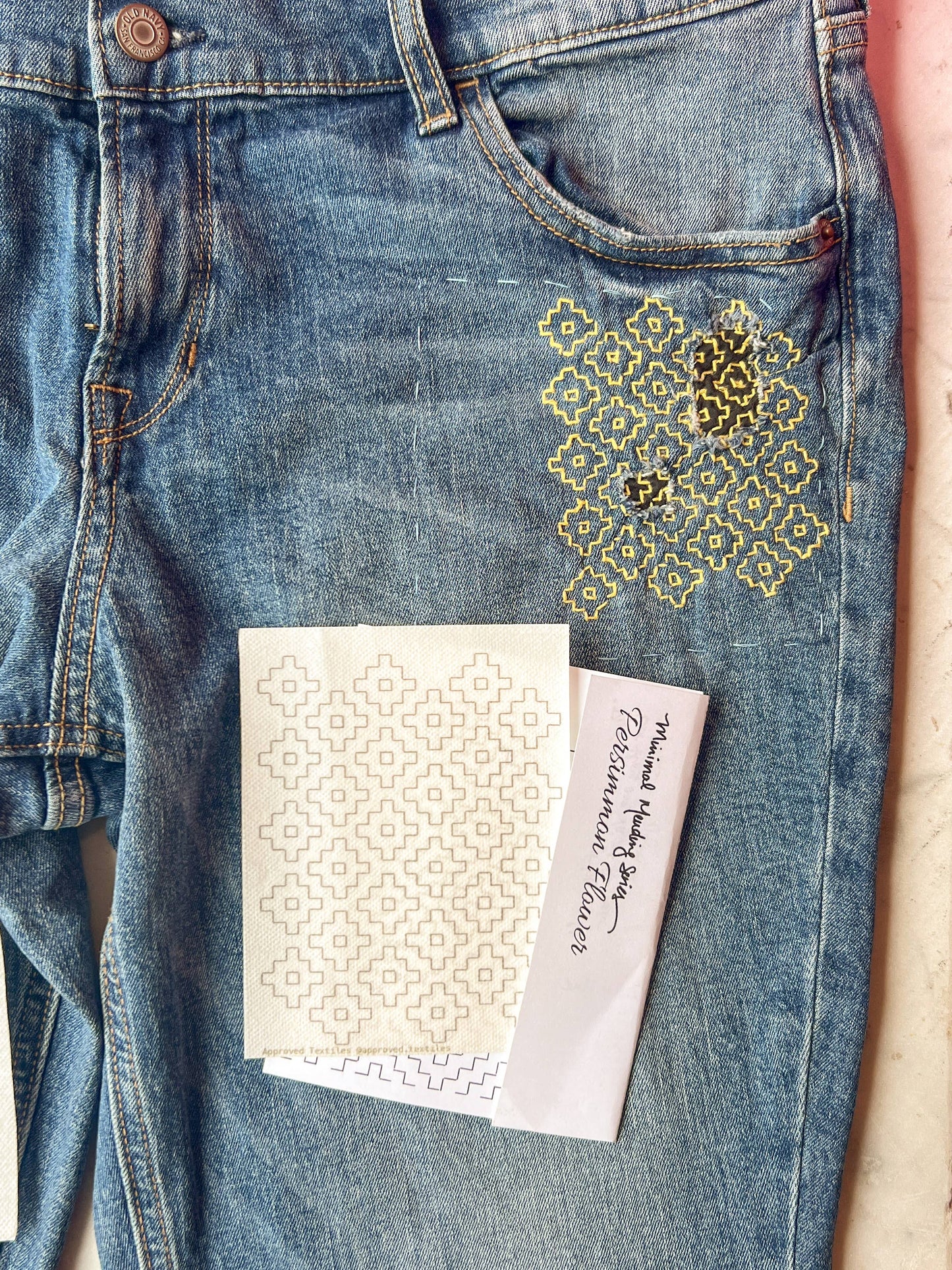 Persimmon Flowers - Minimal Mending + Embellishment Transfer — Visible Mending