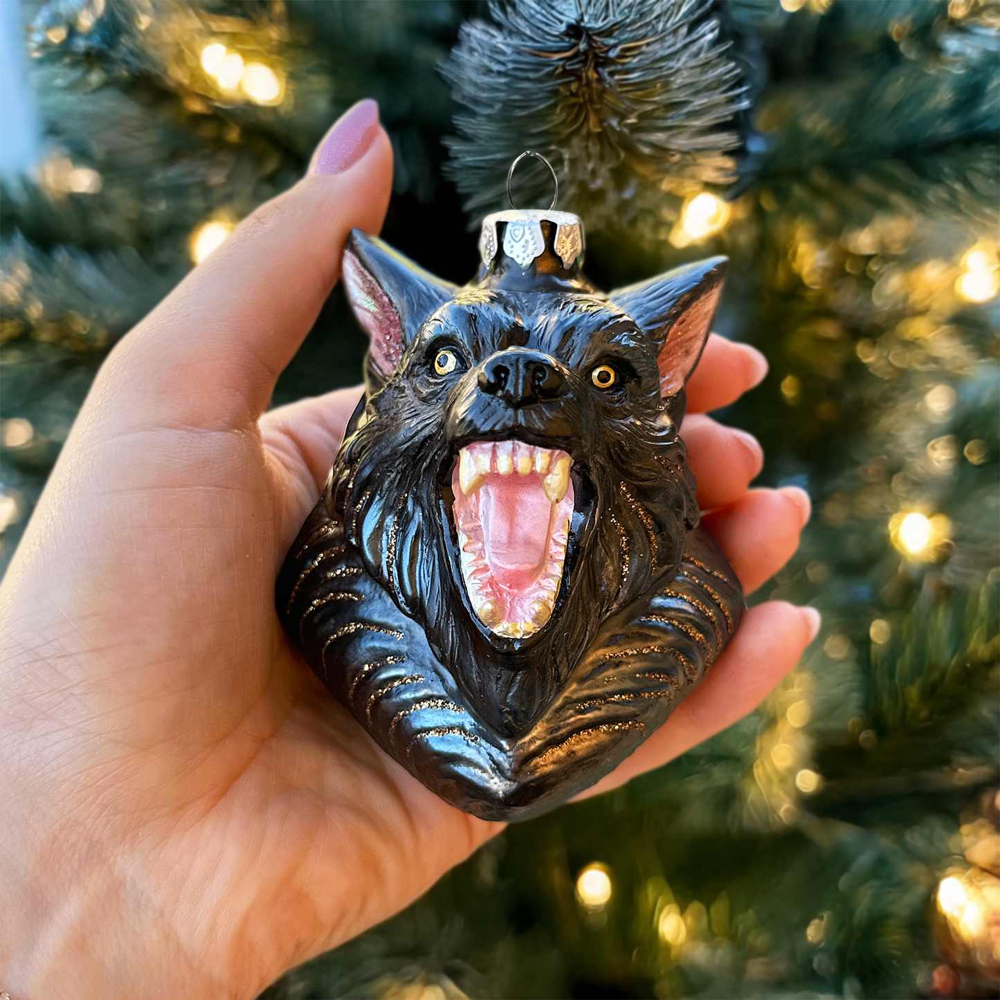 Classic Werewolf Horror Theme Glass Ornament