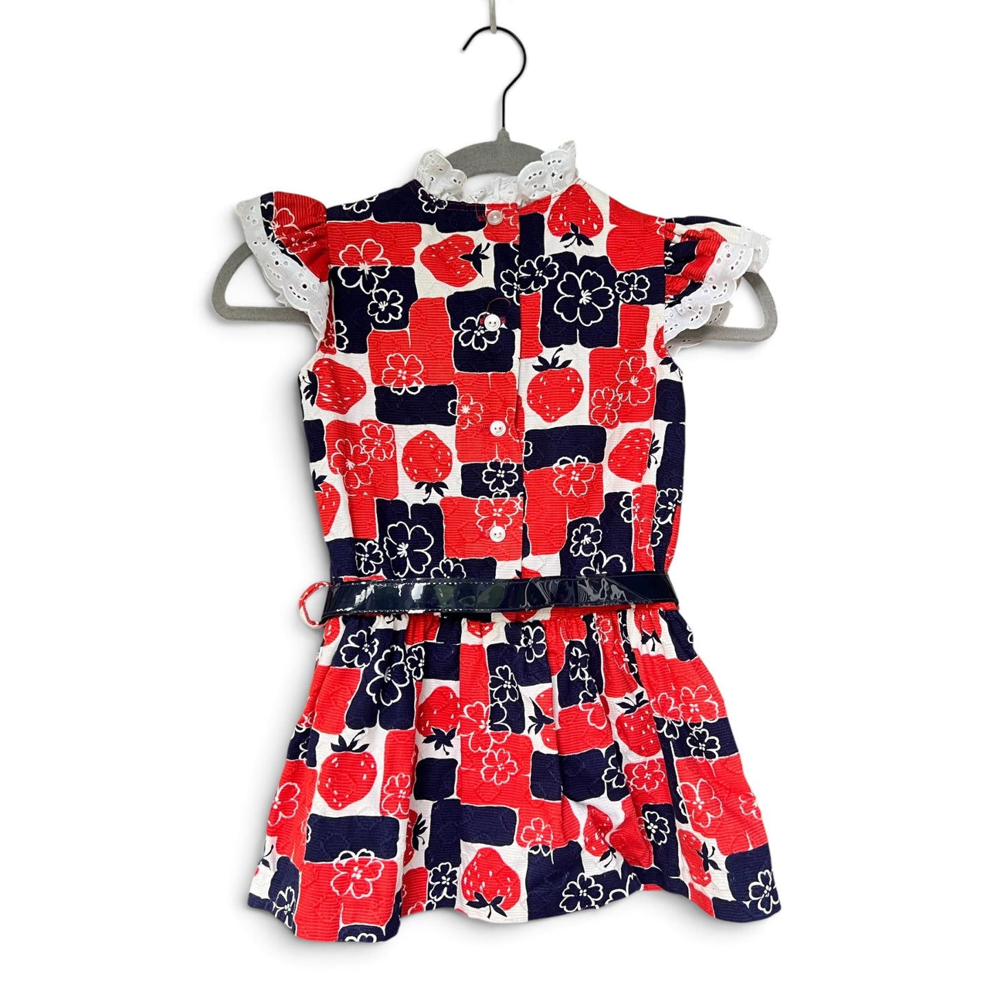 Vintage Strawberry & Floral Geometric Girls Dress, Size 7/8