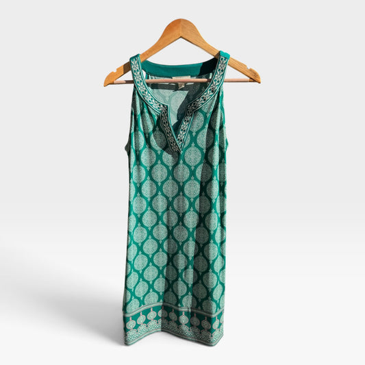 Magnolia Grace Green Alhambra Geometric V-Neck Shift Dress, Size MP