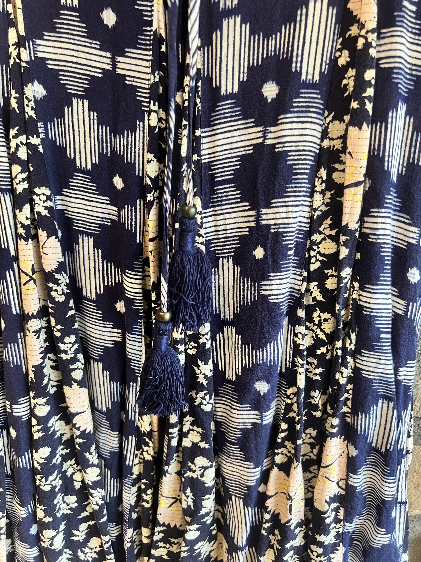 Anthropologie || Maeve Navy Blue Multi Pattern T-Shirt Dress, size xs