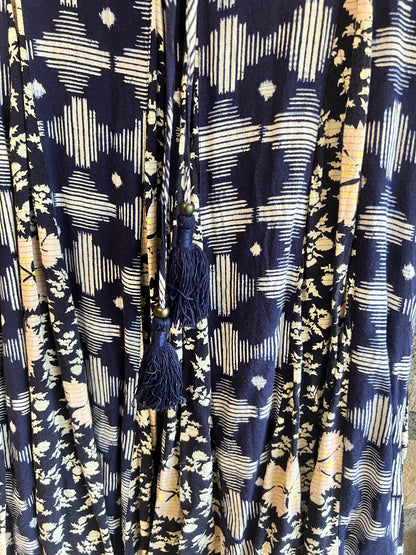 Anthropologie || Maeve Navy Blue Multi Pattern T-Shirt Dress, size xs