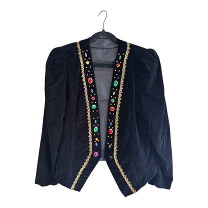 Vintage Black Velvet Blazer with Jewels, size medium