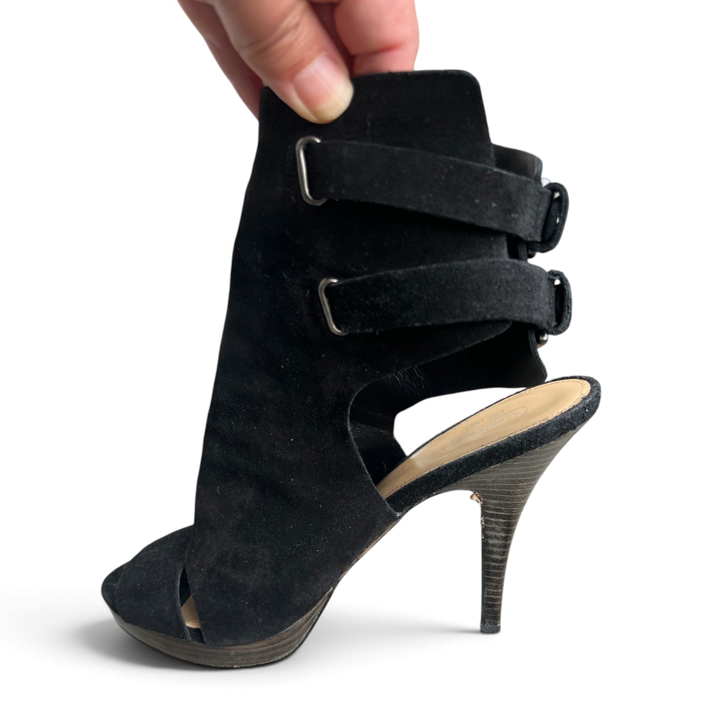 *Coach* Black Suede Two-Buckle Heels, Analeigh, Size 9