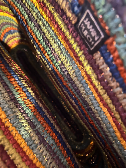 Authentic Jamin Puech Vintage Handcrafted Multi-Color Woven Raffia Basket Tote