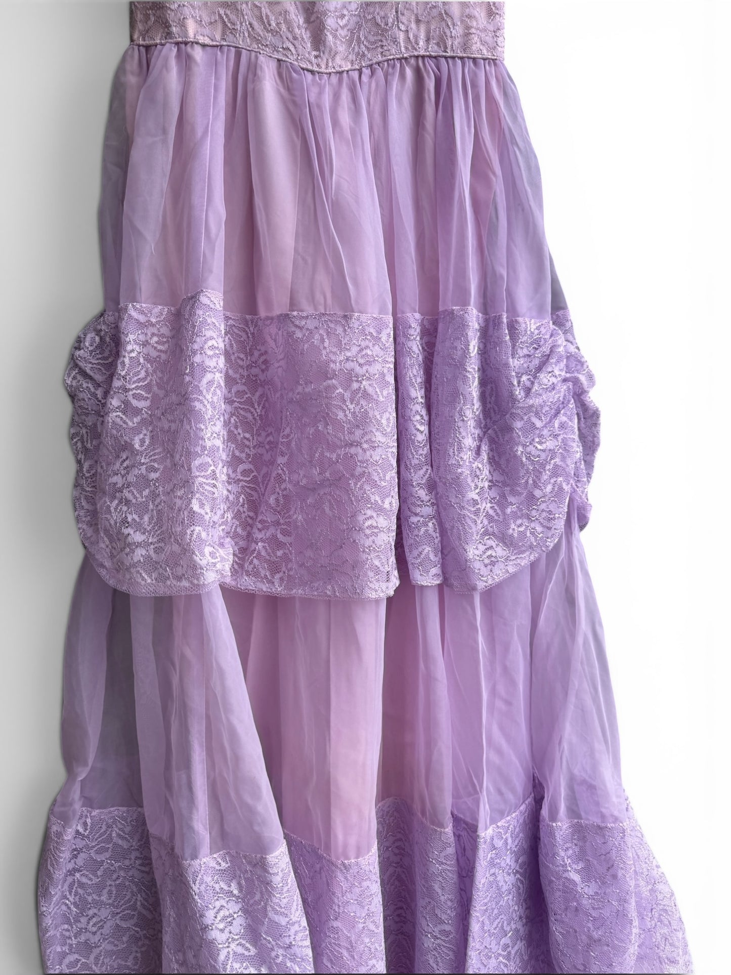 Vintage Lilac Romantic Formal Dress With Tiered Tulle & Lace, Size XS/S