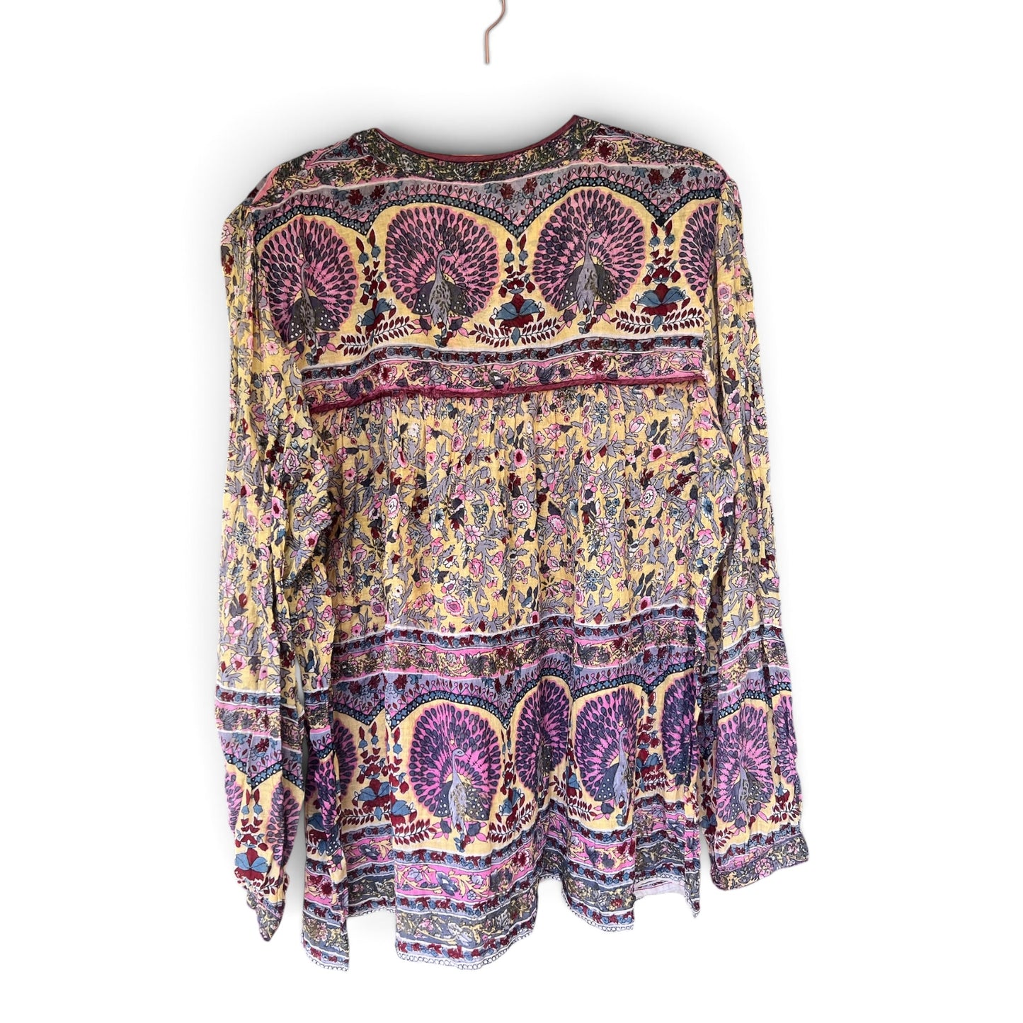 Vintage OPC Bohemian Indian Peacock Print Festival Blouse, Size L