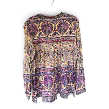 Vintage OPC Bohemian Indian Peacock Print Festival Blouse, Size L