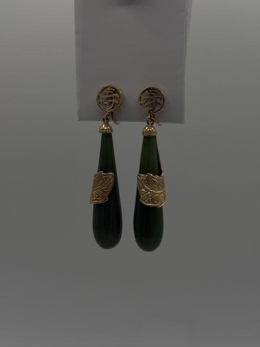 Vintage Jade and Gold Dangle Earrings