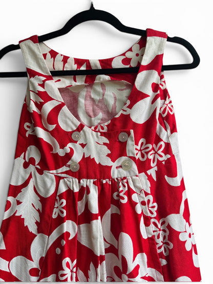 Vintage Tropical Red & White Floral 1960’s Hawaiian Dress, size xs/s