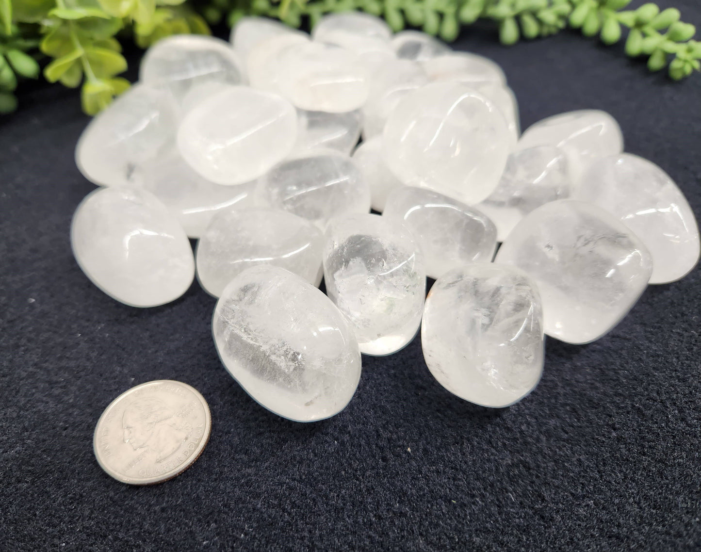 Clear Quartz Tumbled Stones for Clarity/Energy Healing (+ Dirty Witch pouch)